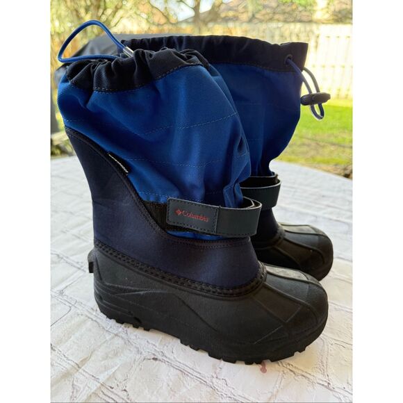 Columbia Kids Size 3 Waterproof Snow Boots Blue Black Drawstring Top Winter Warm - Picture 8 of 16